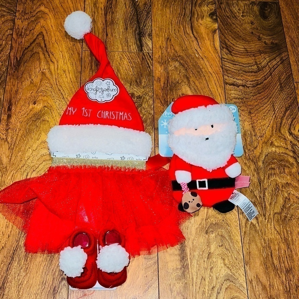 My First Christmas Set Skirt, Santa Hat, Socks & Sensory Toy NWT